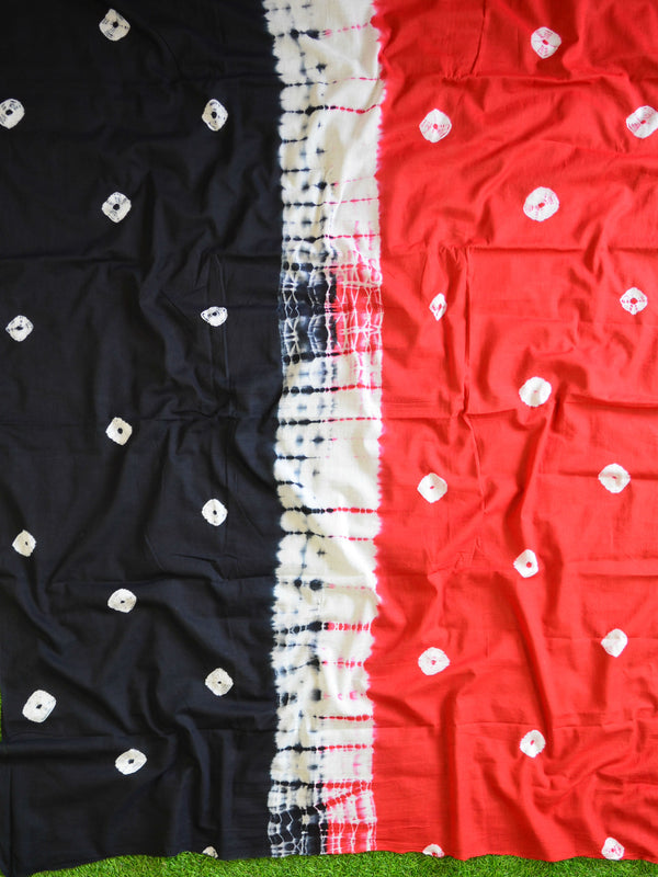Handloom Mul Cotton Hand Shibori Saree-Red & Black