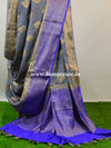Banarasee Handwoven Semi-Chiffon Sari With Buta Design-Gray With Blue