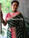 Banarasee Handwoven Semi-Chiffon Saree With Stripes Design & Border-Green & Pink