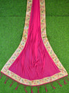 Banarasee Satin Brocade Salwar Kameez Fabric With Chiffon Dupatta-White & Pink
