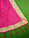Banarasee Satin Brocade Salwar Kameez Fabric With Chiffon Dupatta-White & Pink