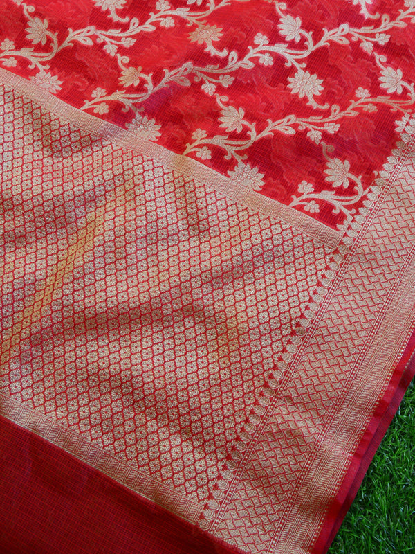 Banarasee Cotton Silk Mix Saree With Jaal Design-Red