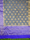 Banarasee Handwoven Semi-Chiffon Sari With Buta Design-Gray With Blue