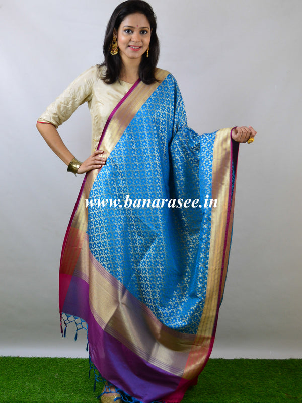 Banarasee Art Silk Dupatta Jaal Design-Turquoise Blue