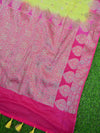 Banarasee Handwoven Semi-Chiffon Sari With Buta Design-Yellow With Pink