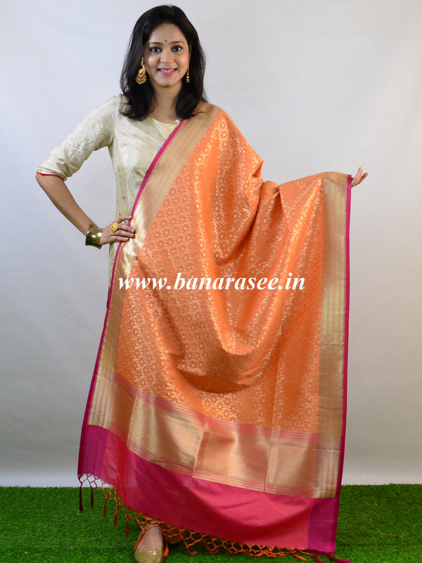 Banarasee Art Silk Dupatta Jaal Design-Orange