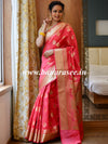 Banarasee Handwoven Semi Silk Saree With Zari Buti & Border-Strawberry Red