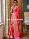 Banarasee Handwoven Semi Silk Saree With Zari Buti & Border-Strawberry Red