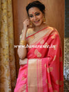 Banarasee Handwoven Semi Silk Saree With Zari Buti & Border-Strawberry Red
