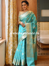 Banarasee Handwoven Semi Silk Saree With Zari Buti & Border-Sea Green