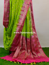 Banarasee Handwoven Semi-Chiffon Sari With Buta Design-Green With Pink