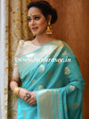 Banarasee Handwoven Semi Silk Saree With Zari Buti & Border-Sea Green