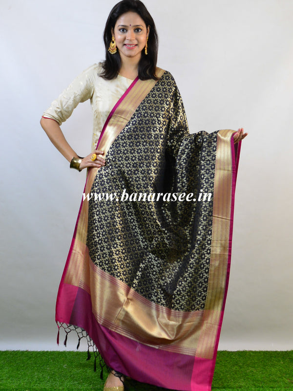 Banarasee Art Silk Dupatta Jaal Design-Black