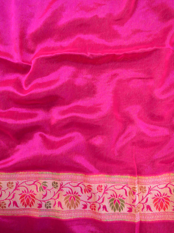 Banarasee Chiffon Floral Resham Border Saree-Henna Green & Pink