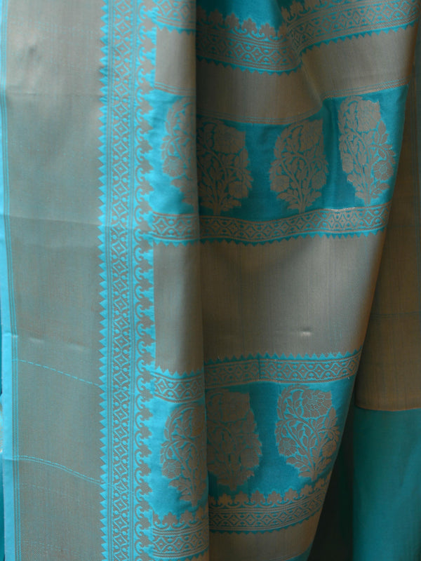 Banarasee Handwoven Semi Silk Saree With Zari Buti & Border-Sea Green