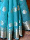 Banarasee Handwoven Semi Silk Saree With Zari Buti & Border-Sea Green