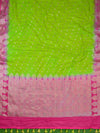 Banarasee Handwoven Semi-Chiffon Sari With Buta Design-Green With Pink