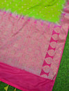 Banarasee Handwoven Semi-Chiffon Sari With Buta Design-Green With Pink
