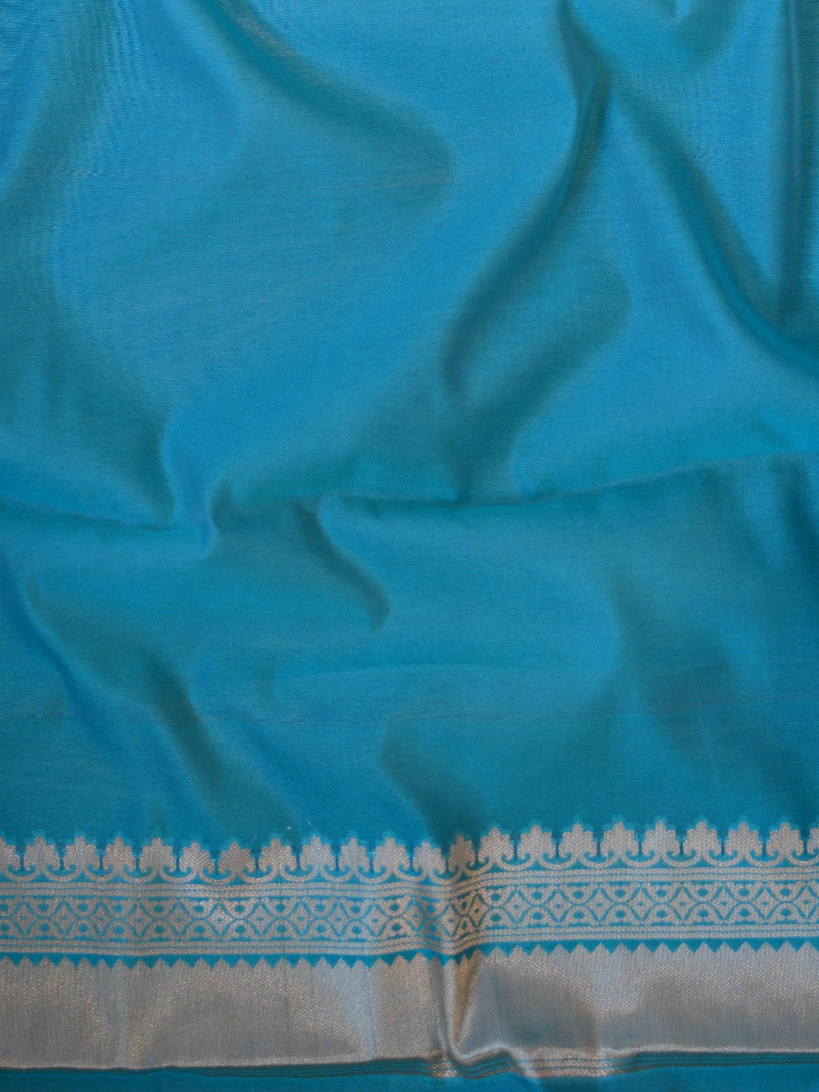 Banarasee Handwoven Semi Silk Saree With Zari Buti & Border-Sea Green