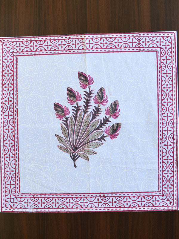 Cotton Handblock Printed Mat & Napkin Set-White