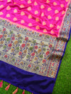Banarasee Chiffon Floral Resham Border Saree-Pink & Blue