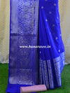 Banarasee Handwoven Semi Silk Saree With Silver Zari Border-Royal Blue