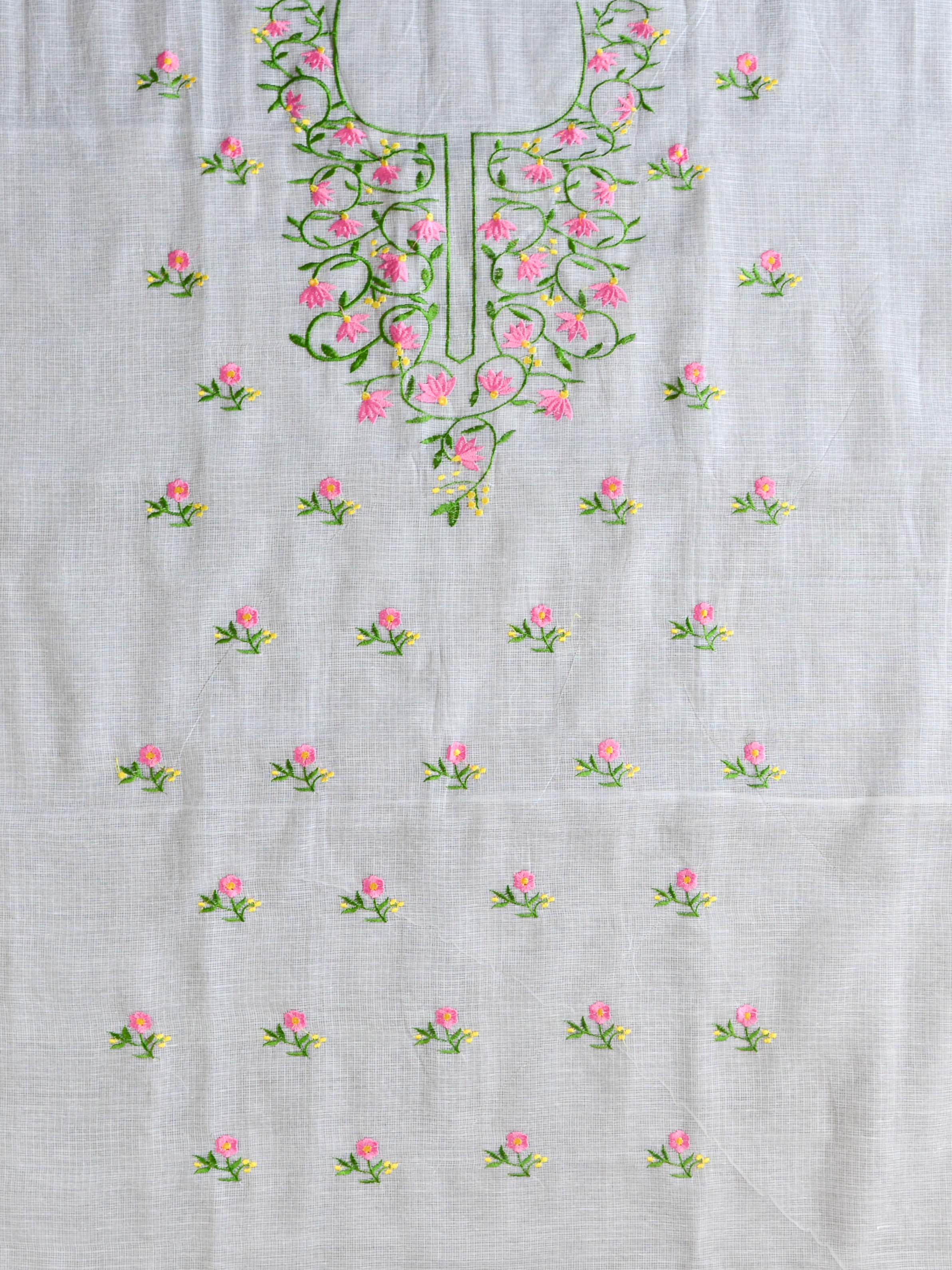 Banarasee Kota Doria Hand-Embroidered Salwar Kameez Dupatta Set-White