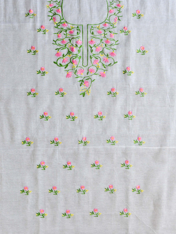 Banarasee Kota Doria Hand-Embroidered Salwar Kameez Dupatta Set-White