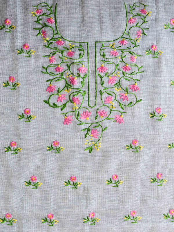 Banarasee Kota Doria Hand-Embroidered Salwar Kameez Dupatta Set-White