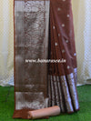 Banarasee Handwoven Semi Silk Saree With Silver Zari Border-Brown