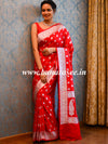 Banarasee Faux Georgette Saree With Silver Zari Buti Work-Red