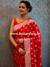 Banarasee Faux Georgette Saree With Silver Zari Buti Work-Red