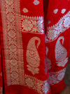 Banarasee Faux Georgette Saree With Silver Zari Buti Work-Red