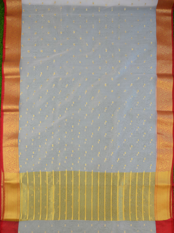 Banarasee Organza Mix Saree With Polka Dot & Zari Border-White