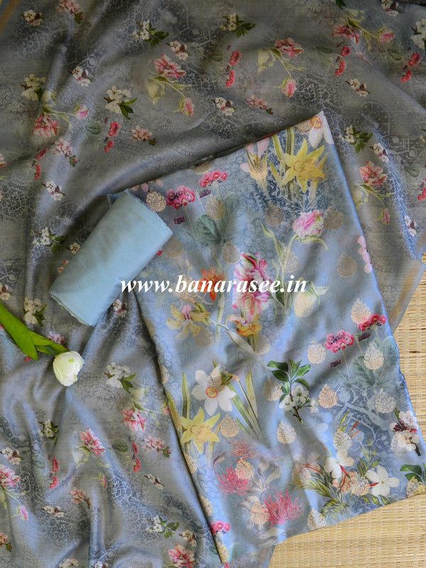 Banarasee Handloom Chanderi Cotton Digital Print Salwar Kameez-Grey