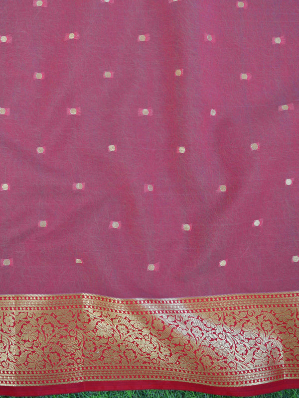 Banarasee Organza Mix Saree With Polka Dot & Zari Border-White