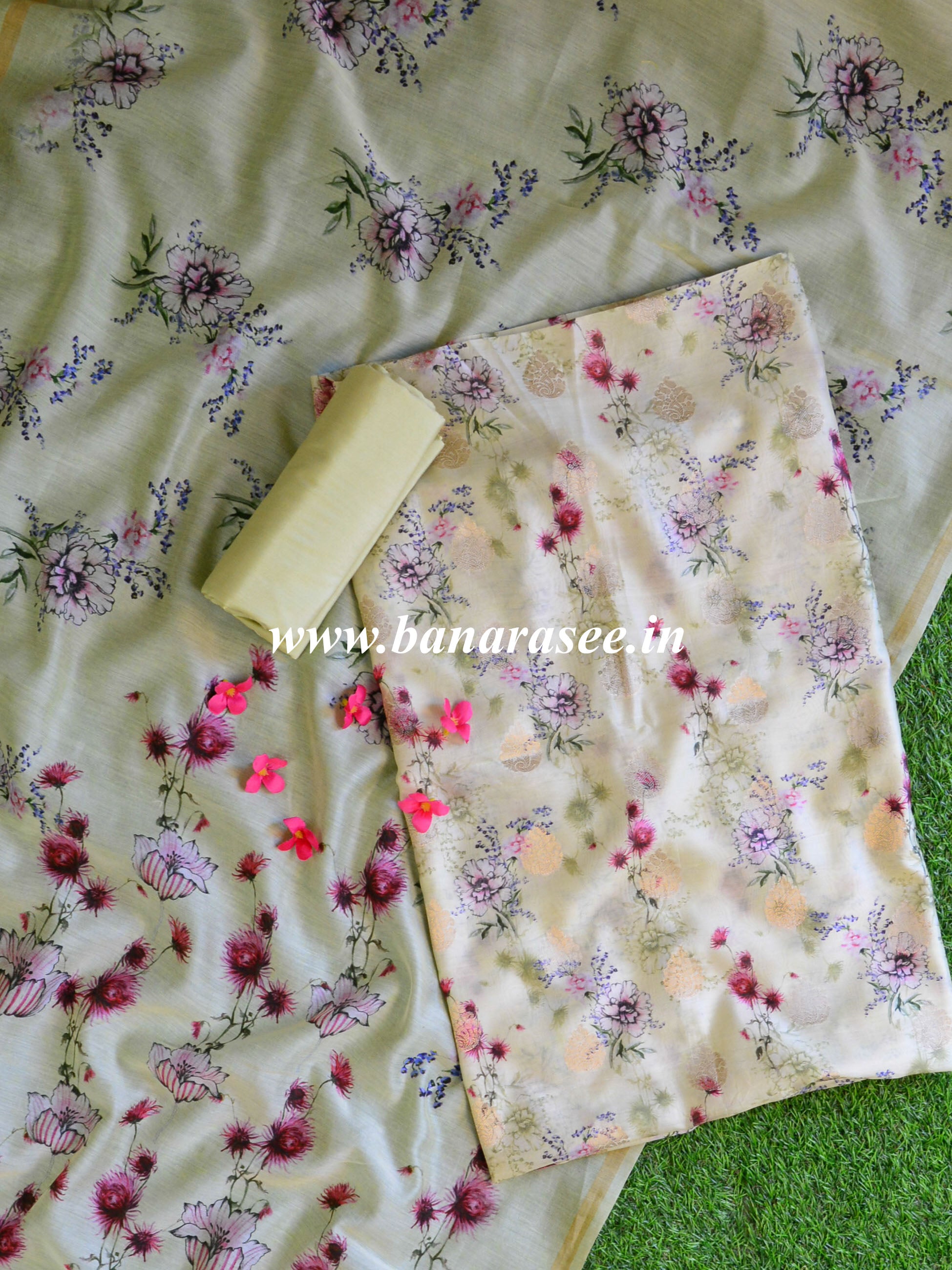 Banarasee Handloom Chanderi Cotton Digital Print Salwar Kameez-Yellow