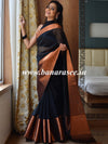 Banarasee Cotton Silk Plain Body Saree With Copper Zari Broad Border-Black