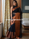 Banarasee Cotton Silk Plain Body Saree With Copper Zari Broad Border-Black