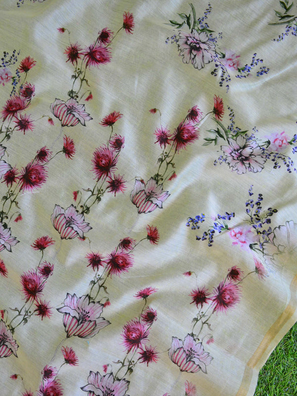 Banarasee Handloom Chanderi Cotton Digital Print Salwar Kameez-Yellow