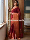 Banarasee Cotton Silk Plain Body Saree With Copper Zari Broad Border-Maroon