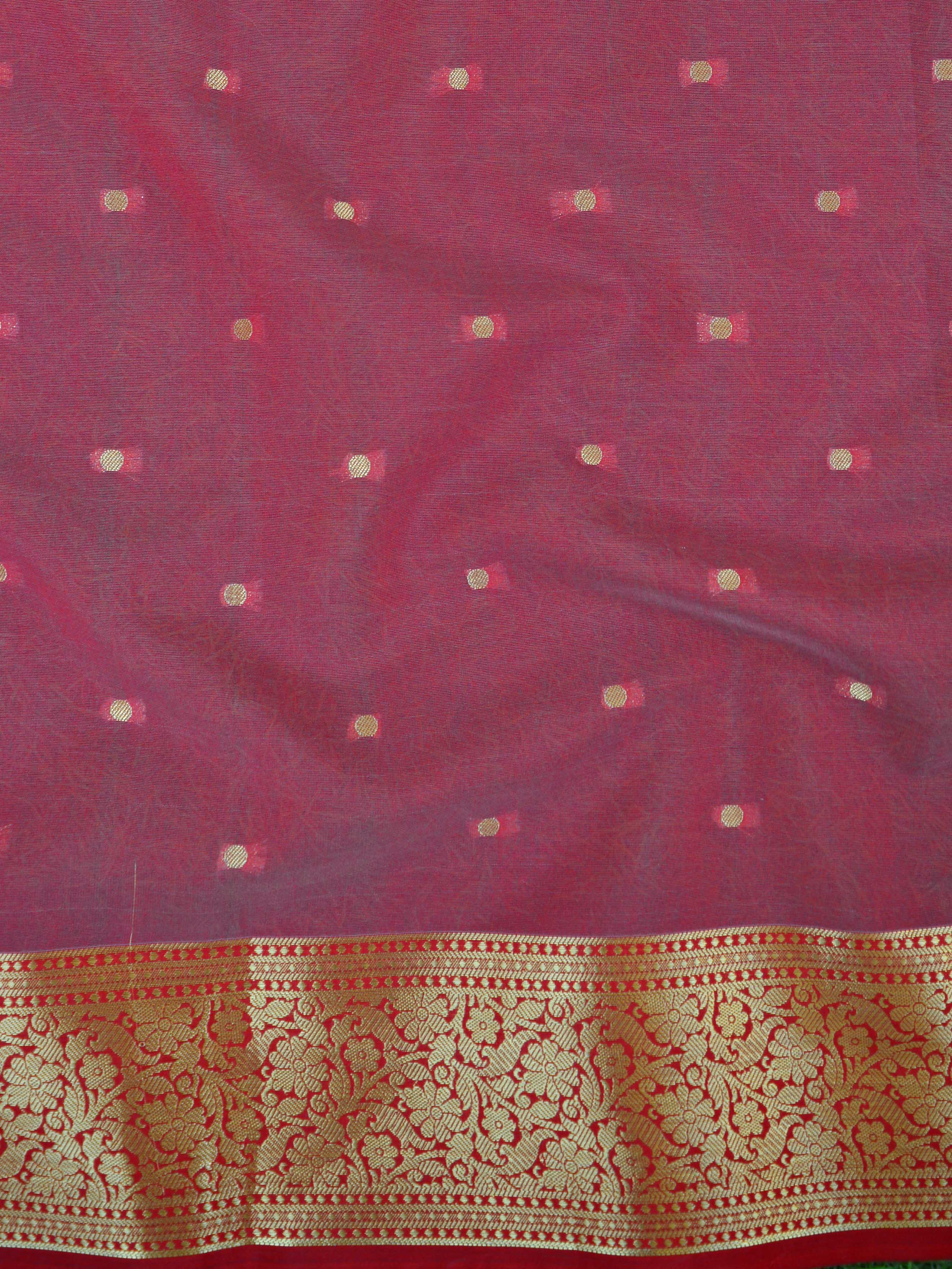 Banarasee Organza Mix Saree With Polka Dot & Zari Border-Peach