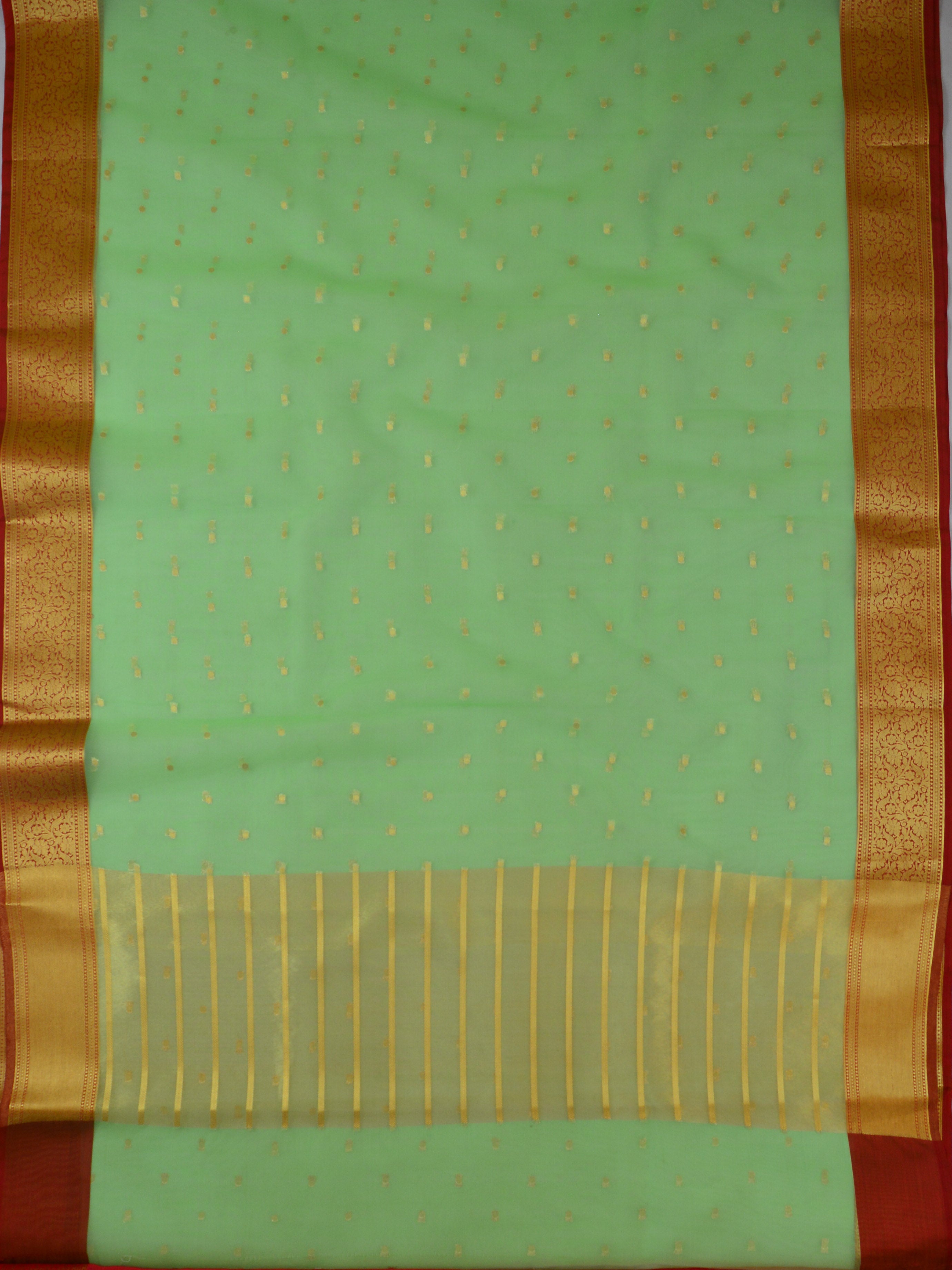 Banarasee Organza Mix Saree With Polka Dot & Zari Border-Green
