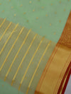 Banarasee Organza Mix Saree With Polka Dot & Zari Border-Green