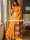 Banarasee Cotton Silk Saree With Copper & Silver Zari Buta & Border-Yellow