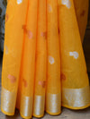 Banarasee Cotton Silk Saree With Copper & Silver Zari Buta & Border-Yellow