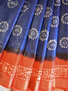 Bhagalpur Handloom Pure Linen Cotton Hand-Dyed Batik Pattern Saree-Blue & Red
