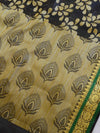 Banarasee Cotton Silk Ghichha Border Saree With Floral Border-Black