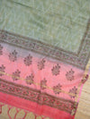 Pure Handloom Mul Cotton Sanganeri Block Printed Suit Set With Kota Silk Dupatta-Pink