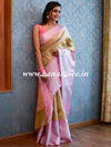 Banarasee Handwoven Contrast Border Tissue Saree With Self Weaving Design-Gold